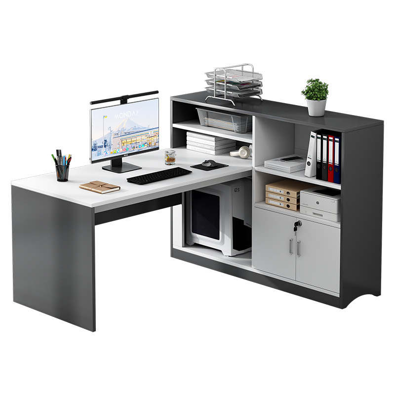 Bureau de style KW01 - 2-Poste de travail moderne de Luxe pour 4 personnes avec armoire de rangement, bureau combiné de mobilier de bureau exécutif pour le personnel
